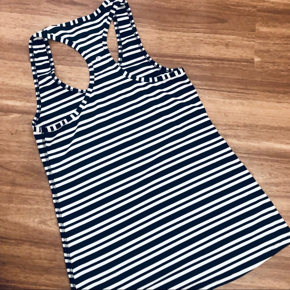 Black and White Stripe Workout Tank Top - Picture 2 of 3